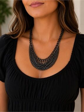 GUESS Gunmetal Layered Chain Necklace